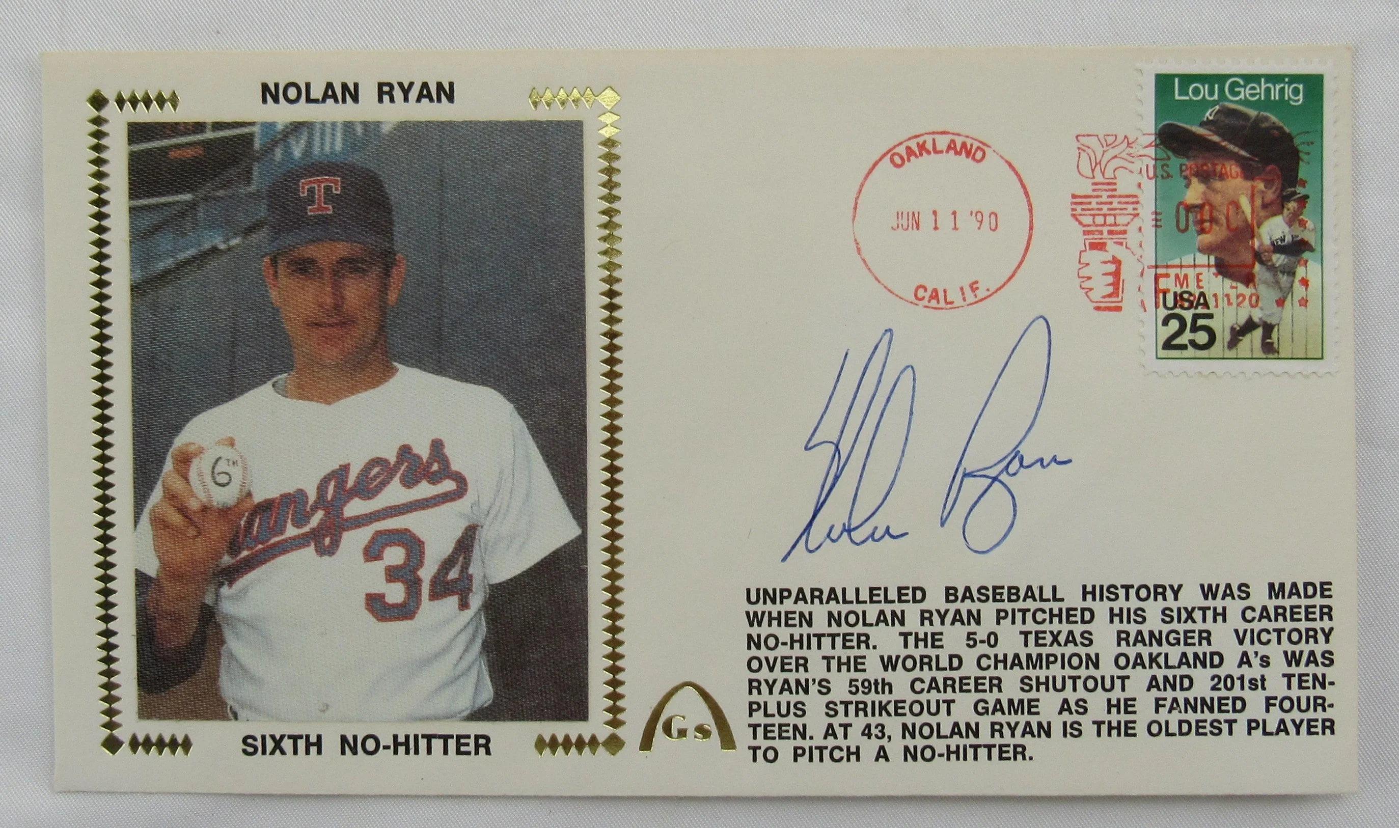 Nolan Ryan Signed Auto Envelope JSA CM07354
