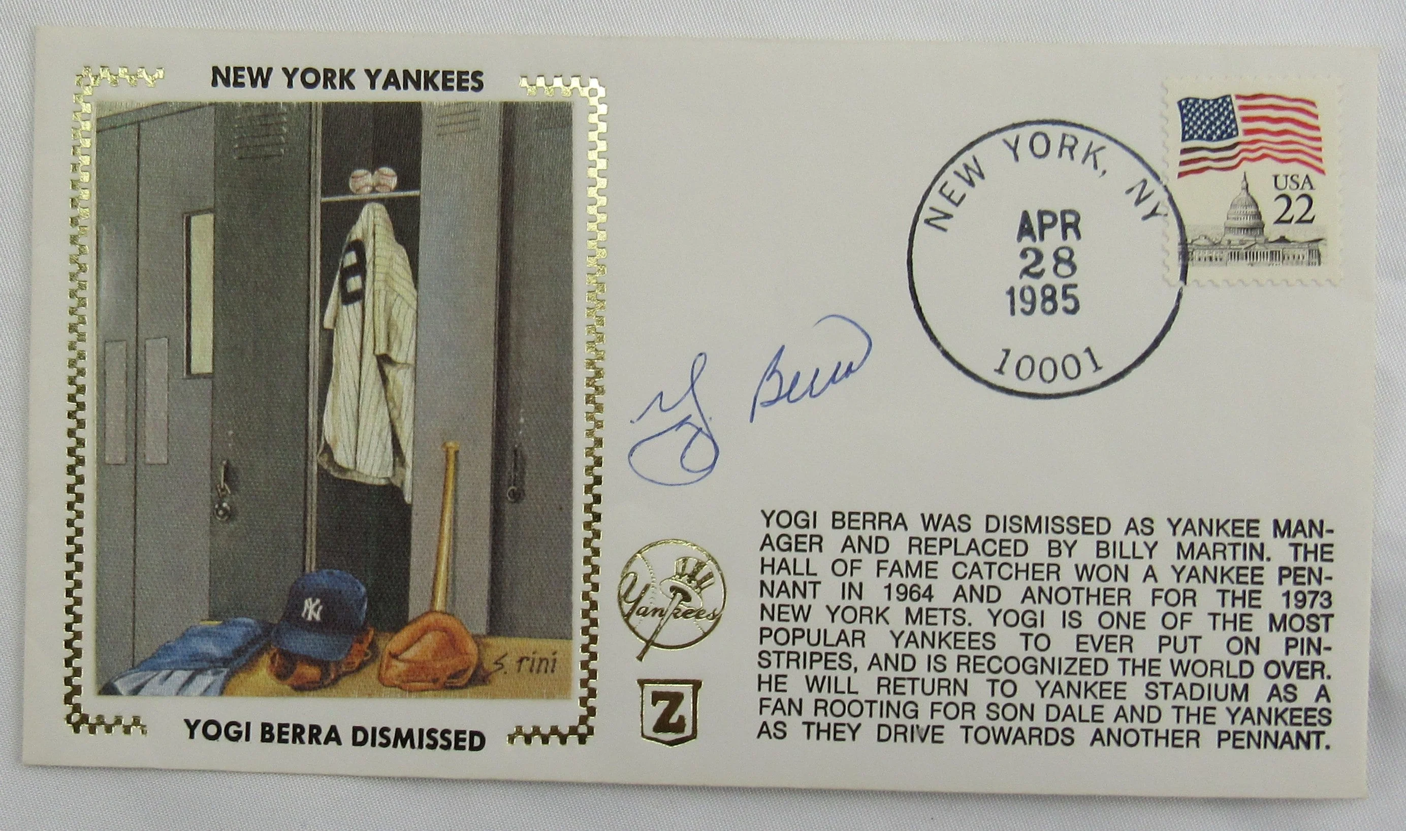 Yogi Berra Signed Auto Envelope Zaso Cachet