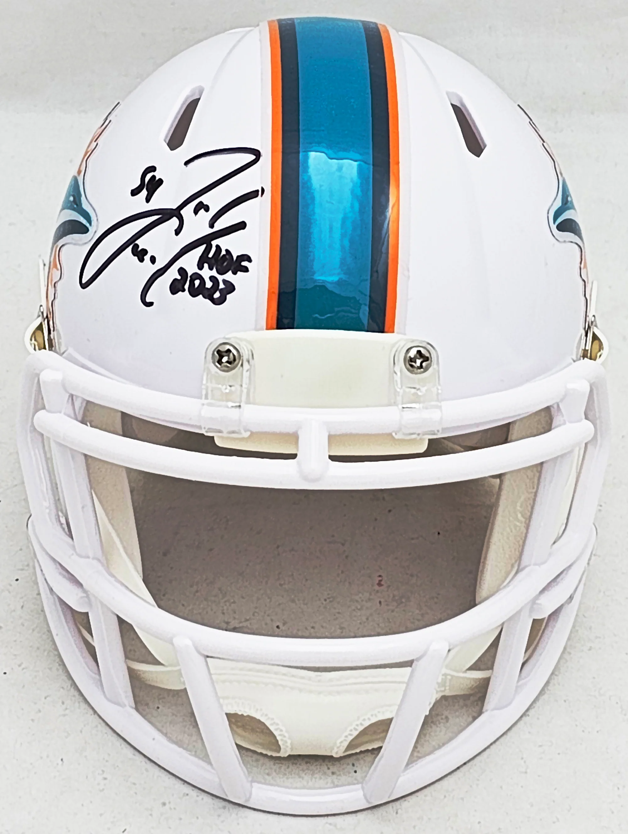Zach Thomas Autographed Miami Dolphins White Speed Mini Helmet "HOF 2023" Beckett BAS Witness Stock #215335 - Image 3