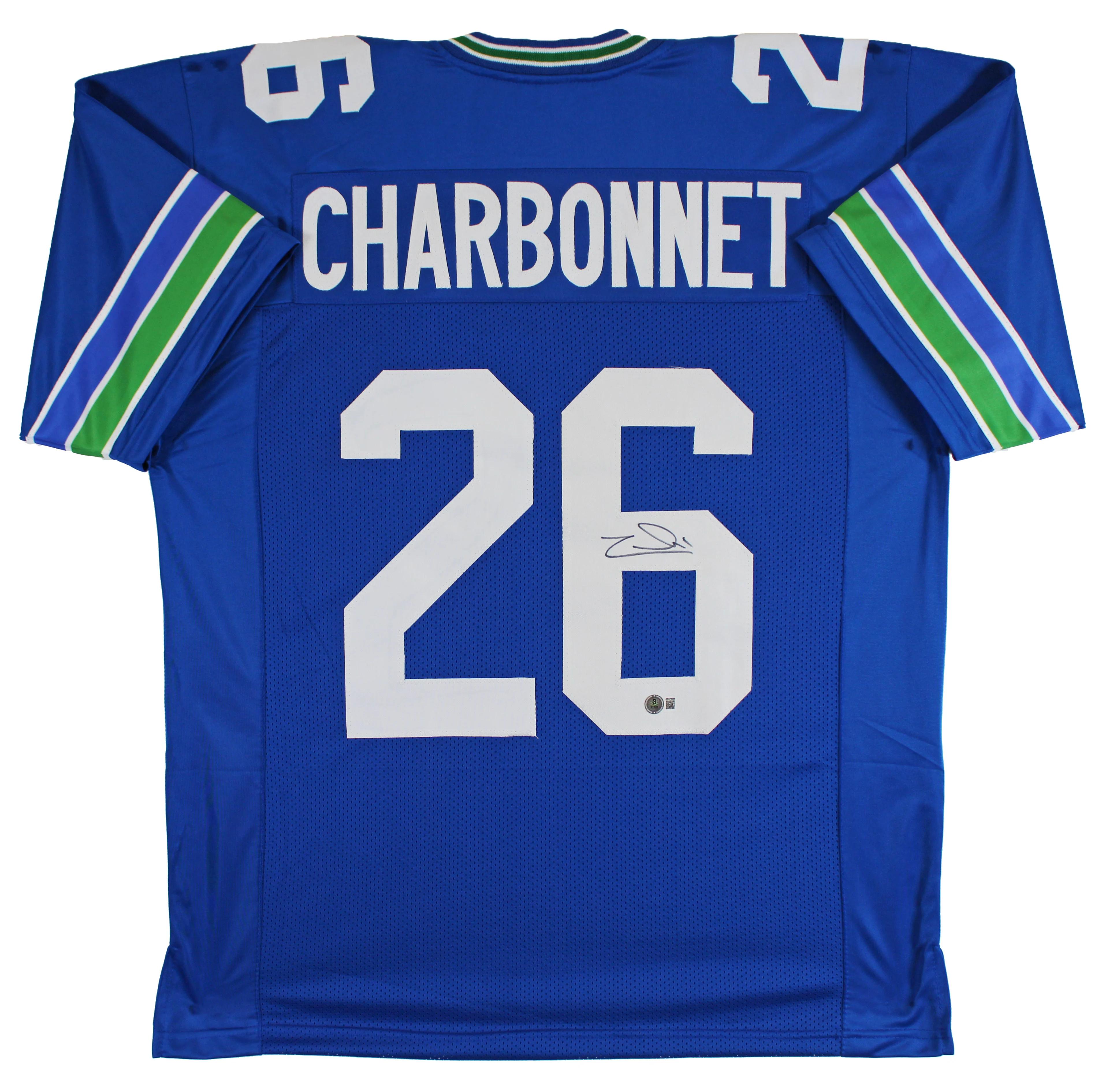 Zach Charbonnet Authentic Signed Blue Throwback Pro Style Jersey BAS Witnessed - Image 2