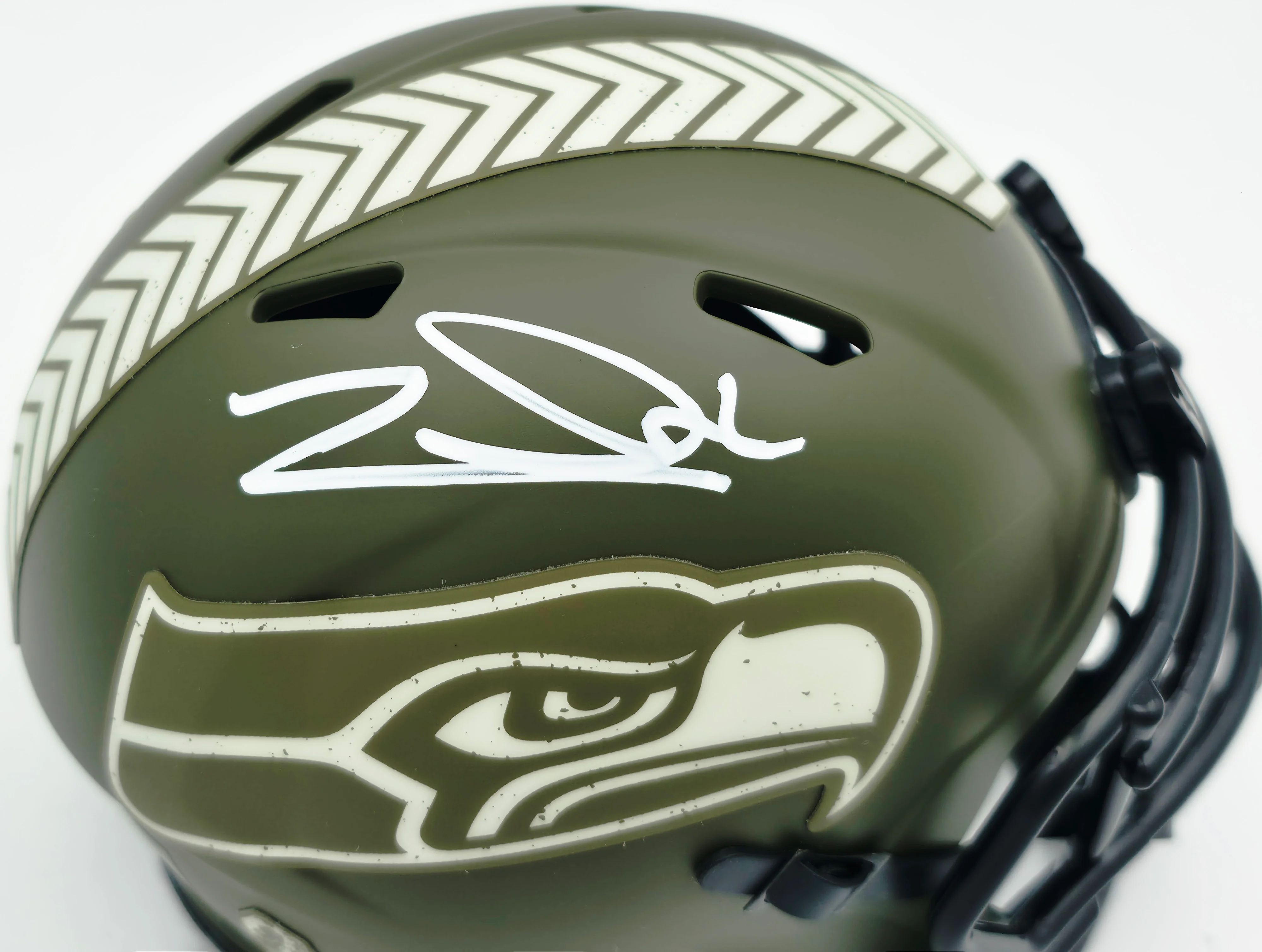 Zach Charbonnet Autographed Seattle Seahawks Army Green Salute to Service Speed Mini Helmet MCS Holo Stock #256969 - Image 2