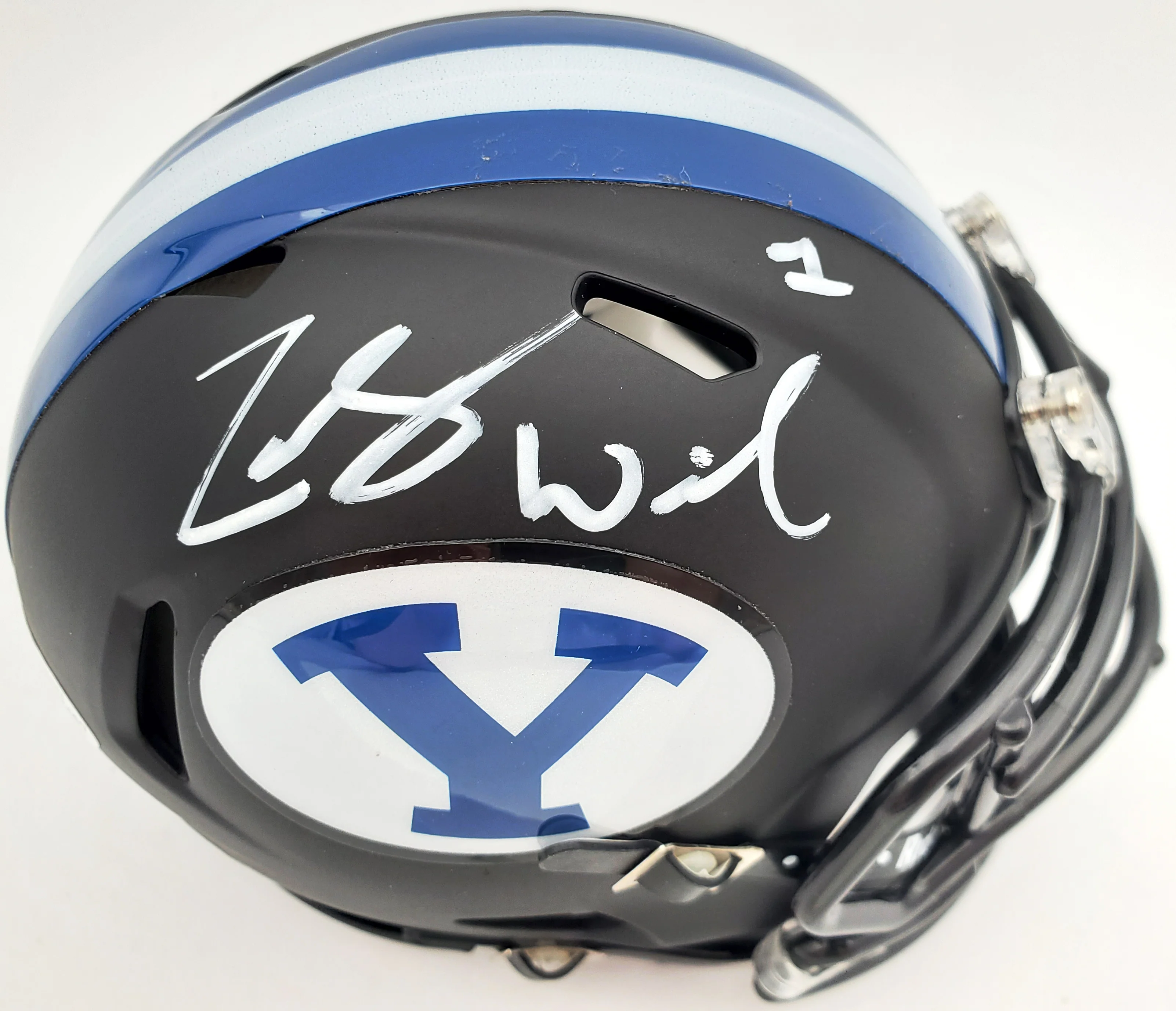 Zach Wilson Autographed BYU Cougars Matte Black Speed Mini Helmet Beckett BAS Stock #191116 - Image 2