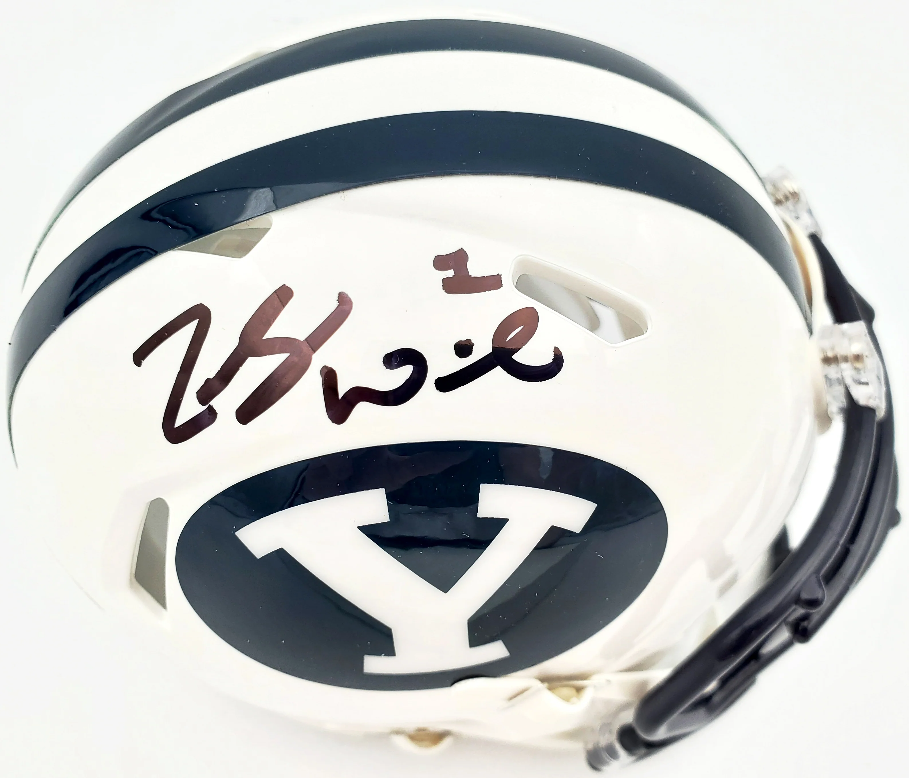 Zach Wilson Autographed BYU Cougars White Speed Mini Helmet Beckett BAS Stock #191114 - Image 2