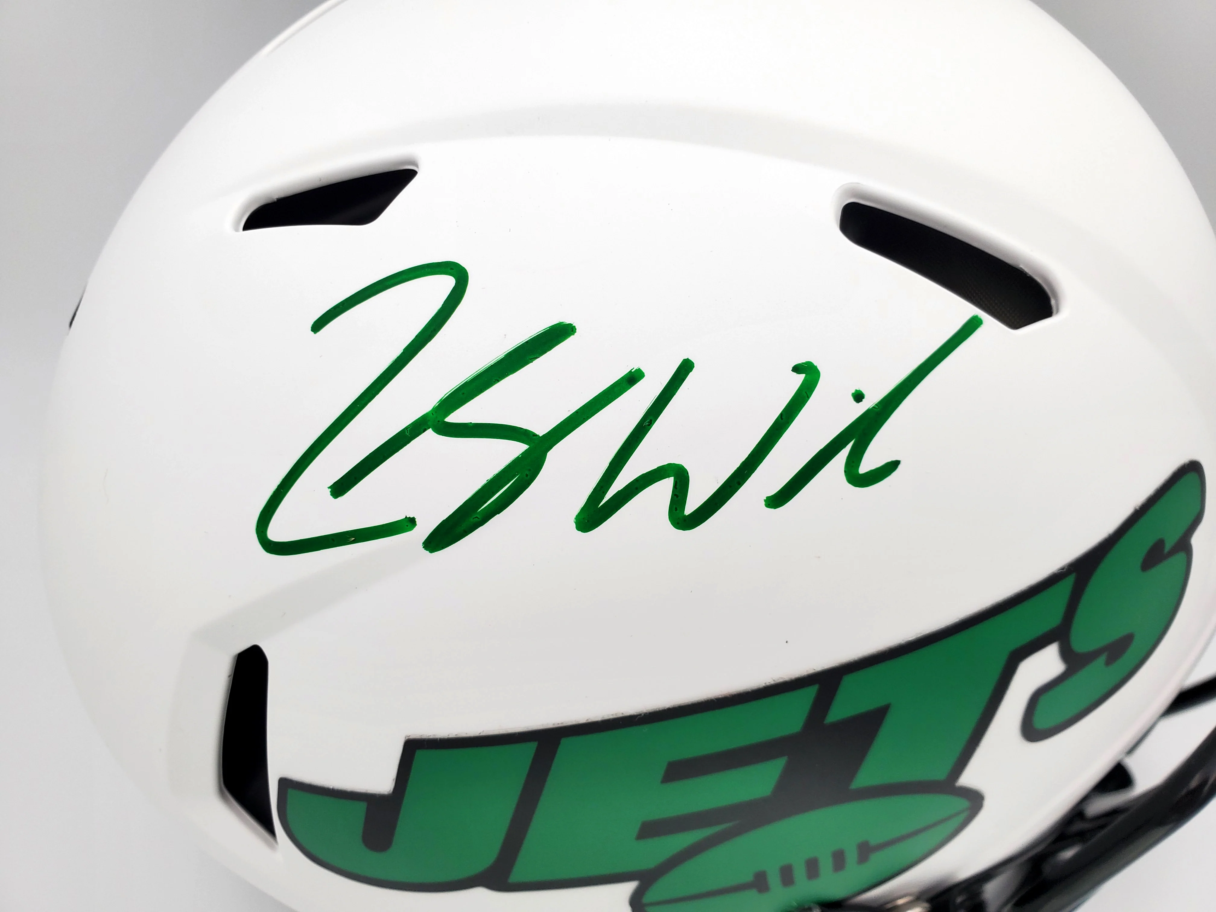 Zach Wilson Autographed New York Jets Lunar Eclipse White Full Size Authentic Speed Helmet Beckett BAS QR Stock #194729 - Image 2
